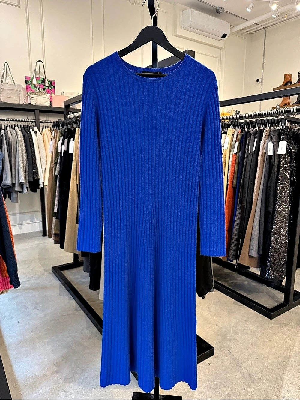Lisa Yang cashmere Blue Ribbed Long Sleeve Maxi Dress Like New